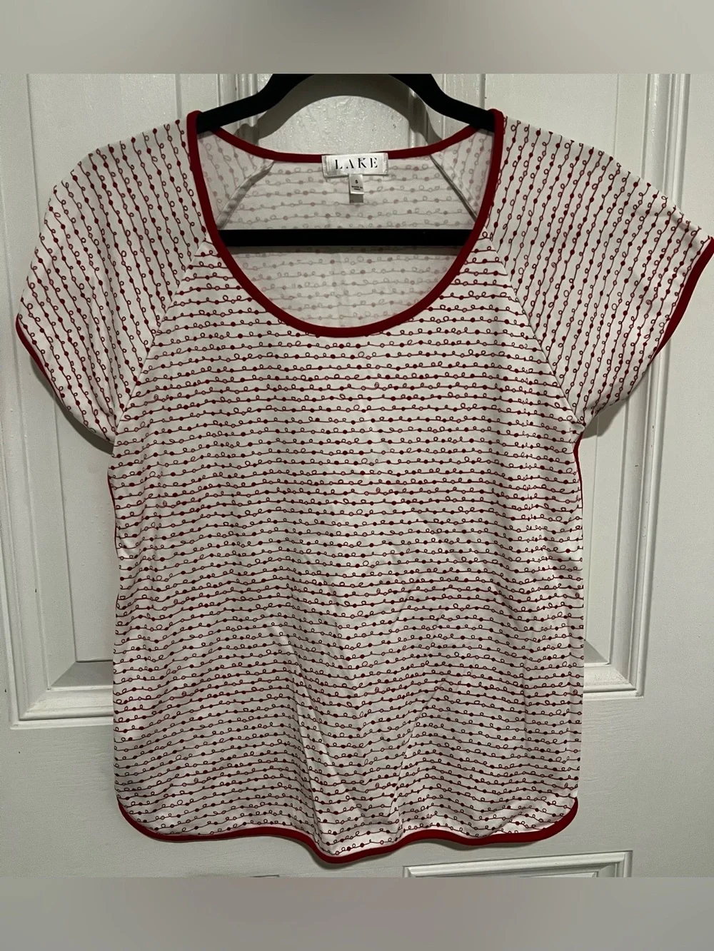 Lake 100%  Cotton  Set Pajamas Loungewear Red Garland White Striped  Sz Small